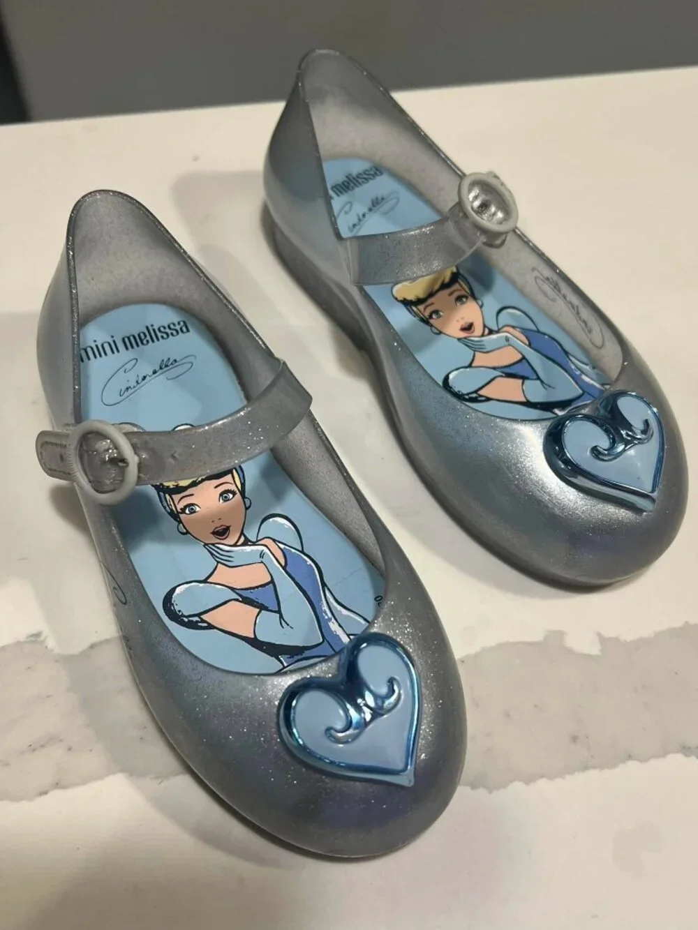 Mini Melissa Disney Princess Cinderella Silver Glitter Jelly Shoes Size 10